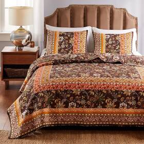 Gl-2108amsq Greenland Home Fashions Barefoot Bungalow Audrey Quilt Set 3-piece Full/queen Chocolate