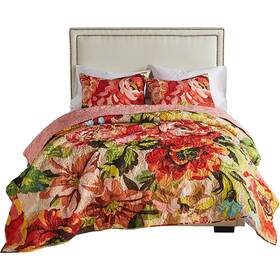 Gl-2205emsq Greenland Home Fashions Queen Quilt Set Tropical Floral Bohemian Oversized Modern Vibrant Eclectic 3pc