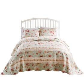 Gl-2210ajsk Greenland Home Fashions Antique Rose Traditional Floral Blue 3-pcs Cotton King