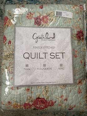 Gl-2210amst Greenland Home Fashions Quilt Set Floral Reversible Cotton Twin/xl 2-pc Blue