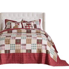 Gl-2305ajsq Greenland Home Fashions Oxford Plaid 100% Cotton Bedspread Set Queen Red