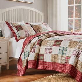 Gl-2305amsk Greenland Home Fashions Oxford 100% Cotton Quilt Set 3-piece King/cal King Red
