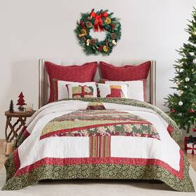 Gl-2305cmsq Greenland Home Fashions Christmas Tree Cotton Quilt Set 3-piece Full/queen Holiday