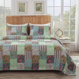 Gl-2309amst Greenland Home Fashions Jasmin Boho Quilt Set Twin Xl 2-piece Jade Oversized Bedding