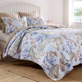 Gl-2411emsq Greenland Home Fashions Tropics Palm Leaves Coastal Cotton Blend Quilt Set 3-piece Fu