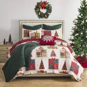 Gl-2505amsq Greenland Home Fashions Deck The Halls Novelty Holiday Quilt Set 3-piece Full/queen