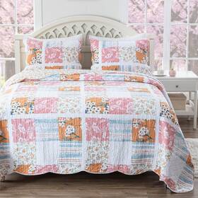 Gl-2210bmsq Greenland Home Everly Shabby Chic Quilt Set 3-piece Full/queen Blue