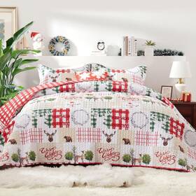 Grt-10086 Grt Christmas Quilt Set King Size Rustic Plaid Patchwork Lightweigh