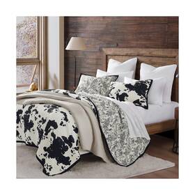 Qw3067-fq-bk H Hiend Accents Indigo Hill By Clara Cow Print Bedding 3 Piece Super Queen Size