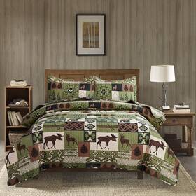 Hailea 192408489829 Lodge Bedding Set King Size Rustic Cabin Quilts Moose Bear Plaid Patchwork Bedsp