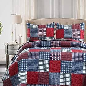 Hailea 192408641845 Red Blue Plaid Quilt Set Full/queen Size Country Patchwork Bedding Lightweigh