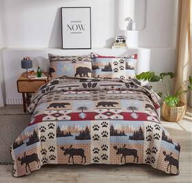 Hailea 192408644259 Lodge Bedding Set Full/queen Size Rustic Cabin Quilts Pine Tree Moose Bear Be