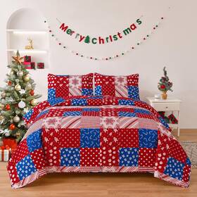 Hailea 711181138702 Christmas Queen Bedspread And Quilt Set Lightweight Reversible Red Navy Plaid