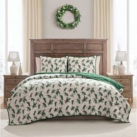 94646625 Hallmark King Flannel Greenery Print Quilt Set