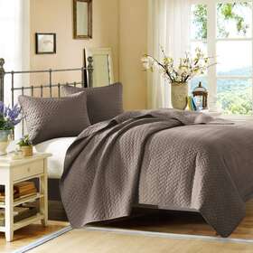 Ollx-fb13-1148 Hampton Hill Jla Home Velvet Touch Taupe Quilted Coverlet Mini Set Queen