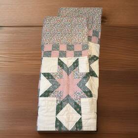 Hand Made Quilt Garden Star Block 081806002856 Vtg 90s Twin Country 2 Matching Shams Cottage Shabby Pinks Greens