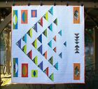 Handmade Migration Throw Quilt Modern Orange Blue Green Purple White