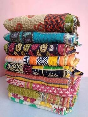 P218 Handmade Wholesale Lot 10 Pc Throw Blanket Kantha Quilt Indian Vintage Cotton Bedspreads