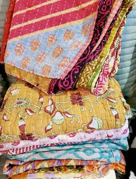 Vqv-1 Handmade Indian Vintage Kantha Quilt Bedspread Throw Cotton Blanket
