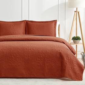 Hansleep 690005824079 Orange King Quilt 3 Piece Set - Soft Lightweight All Season Bedspread And Shams