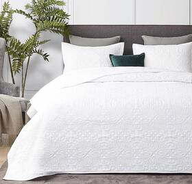 Us20pqbaf203tw Hansleep Whitequilt Twin Size - Damask Ultrasonic All Season Bedspread