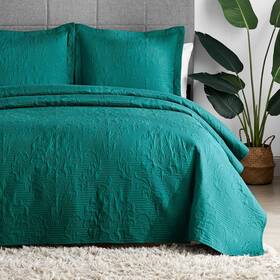 Us20pqbaf220ki Hansleep Teal Quilt King Size - Damask Ultrasonic All Season Bedspread