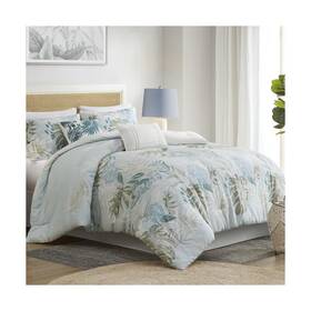 Hh10-1851 Harbor House Queen Comforter Set Tropical Palm Print Soft Cotton Oversized