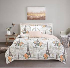 Harper Lane 021166171670 Vintage Paris Peach Reversible Quilt Set 5pc King