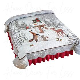 65336 Hdfl 3pc Christmas Snowman Quilt Winter Deer And Friends Bedspread Set Shams Twin
