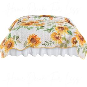 71682 Hdfl 3-pc Beautiful Yellow Sunflower Reversible Scalloped Quilt Set With Shams Twin