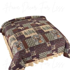 72755 Hdfl 3pc Rustic Woodland Patchwork Deer Moose Wildlife Forest Quilt Set With Shams Twin