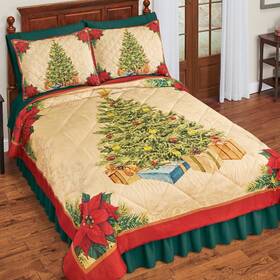 72800 Hdfl 3-pc Vintage Style Christmas Tree Comforter Holiday Bedspread Set With Shams F/q