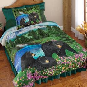 73780 Hdfl 2-pc Woodland Black Bear Wildlife Scene Comforter Bedspread Set With Sham Twin