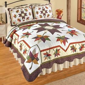 75469 Hdfl 3-pc Beautiful Fall Leaves Star Patchwork Scalloped Edge Quilt Set With Shams King