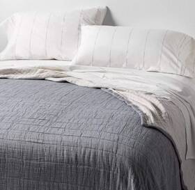 324-02-0422 Hearth & Hand And Magnolia Twin Windowpane Matelass Coverlet Brand New Blue