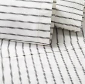 83030319 Hearth & Hand With Magnolia 4pc Queen Cotton Percale Tick Stripe Sheet Set Railroad Gray Grey And