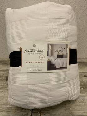 88503226 Hearth & Hand With Magnolia And Checkerboard Stitch Quilt Cream 92 Inch X 104 As Shown