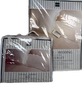 80747 Henstan Libania Twin White Matelasse Coverlet Quilt Set Scalloped Edge 100% Cotton Sham