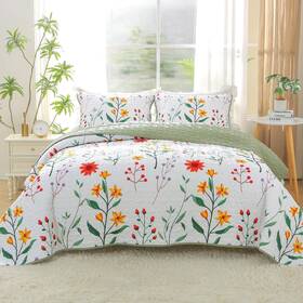 Heymybed 713129399626 Botanical Quilt Set King Size Summer Lightweight Coverlet Colorful Floral Bedsp