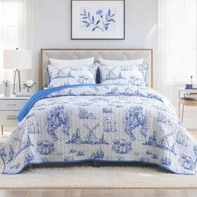 Heymybed 713129399756 Blue Quilt Set King Size Botanical Bedspread Coverlet 3 Pieces Lightwei