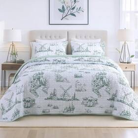 Heymybed 713129399770 Sage Green Quilt Set King Size Botanical Bedspread Coverlet 3 Pieces Li