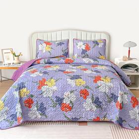 Heymybed 716151858024 Boho Floral Quilt Set King Size 3 Pieces Purple Bedspread Coverlet W