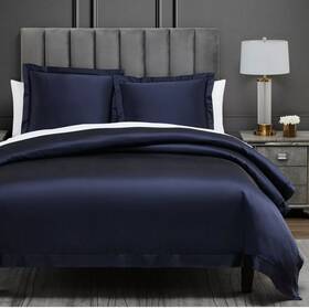 Hiend Accents 840118811972 Super King Navy High Shine 3 Piece Duvet Cover Set
