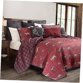 Ql1888-kg-oc Hiend Accents Woodland 3 Piece Quilt Set With King And 2 Shams Plaid Red Black