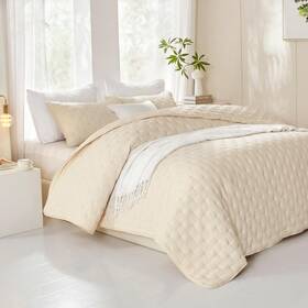 Hfb2403 Hisnug Cream Quilt Queen Size Lightweight Oversized Quilts Bedding Set Soft
