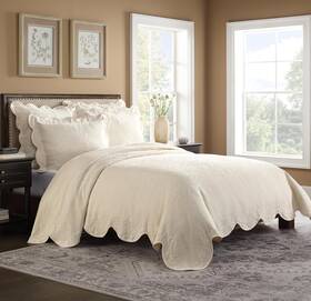 Historic Charleston 198099137780 Modern Farmhouse Matelasse Coverlet Scalloped Edges Full/queen