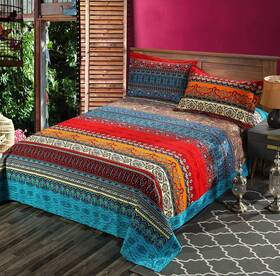 Hnnsi 649812735498 3 Pieces Exotic Striped Bohemia Flat Sheet With Pillow Shams 100% Sanded Cott
