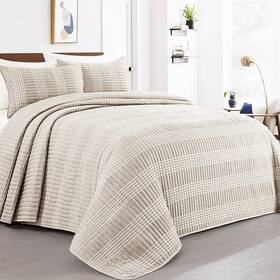 Hombys 744759881021 128x120 Seersucker Patchwork Oversized King Quilt Set Lightweight Plaid