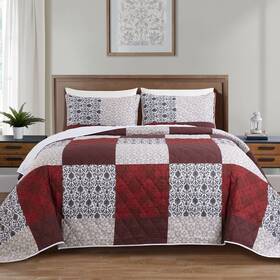 Hu-xi-106 Hombys 128x120 Oversized King Bedspread 3 Pcslightweight And 128 Inch X120 Red&white&brown