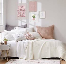 Home 190945117441 Levtex - Mills Waffle Twin Quilt Set Cream Cotton 68in X 86in